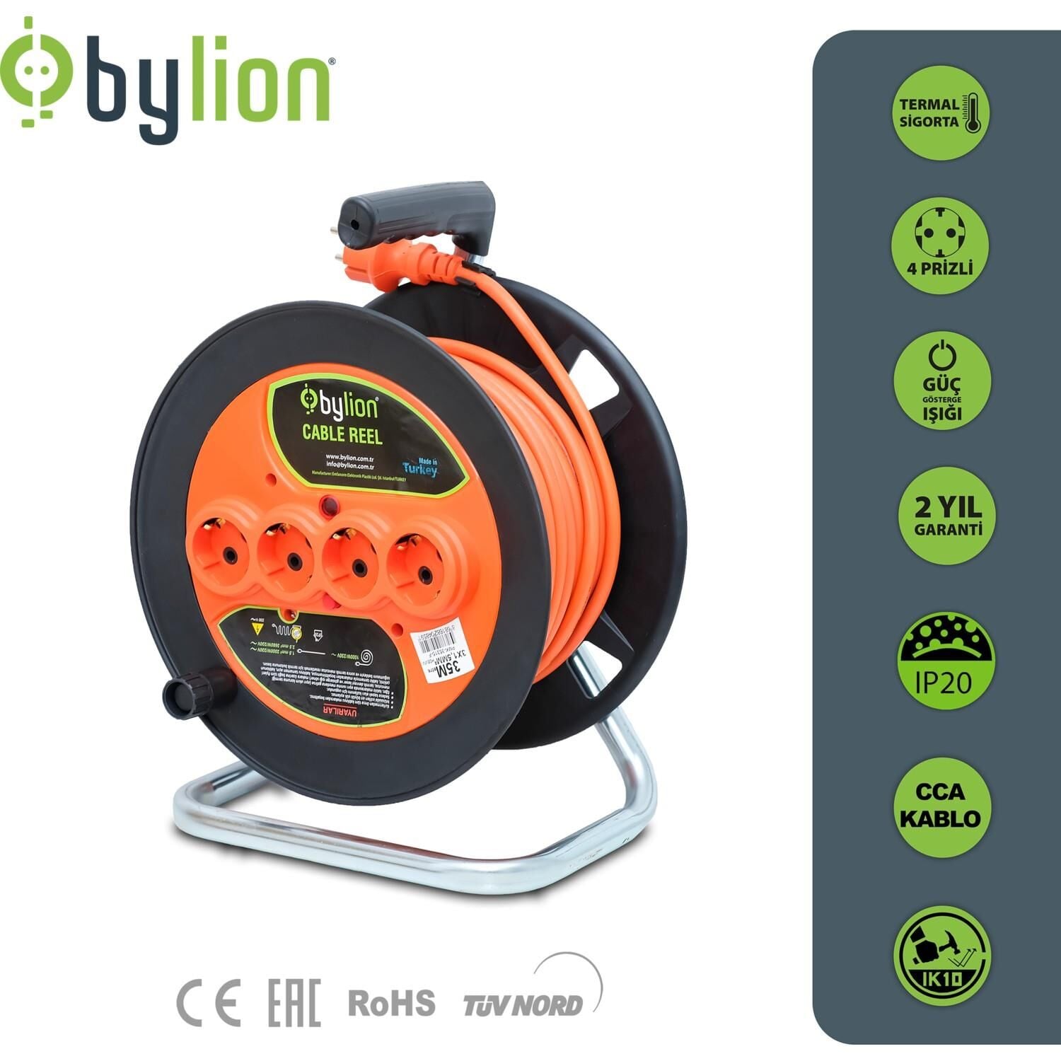 Bylion Makaralı Seyyar Uzatma Kablosu 3*2.5Mm² 20 Mt.