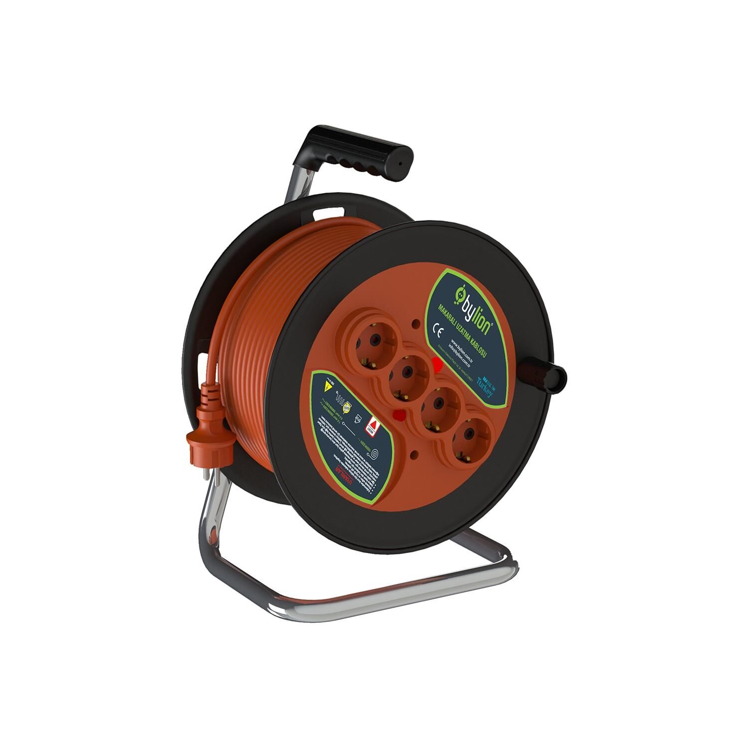 Bylion Makaralı Seyyar Uzatma Kablosu 3x1.5mm² 50 m Turuncu