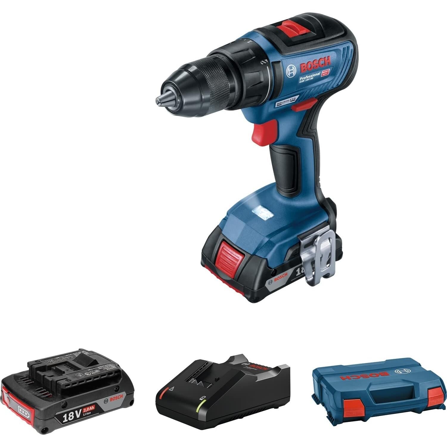 Bosch Professional GSR 18V-50 Akülü Delme Vidalama 2x2.0 Ah Akü